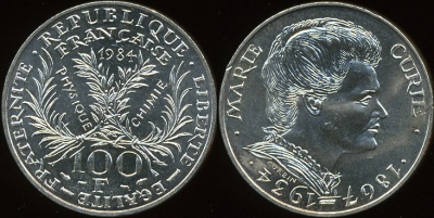 Франция. 100 франков. 1984 (Unc. Серебро)