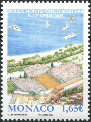 Монако. 2022. Теннисный турнир Rolex Monte-Carlo Masters (Почтовая марка. MNH OG)