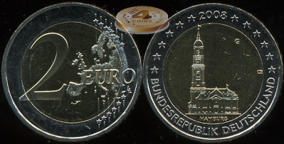 Германия. 2 евро. 2008.G (Unc. Биметалл)