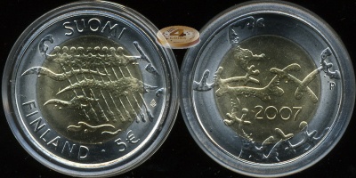 Финляндия. 5 евро. 2007 (Unc. Биметалл)