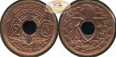 Французский Индокитай. 1/2 цента. 1938 (aXF)