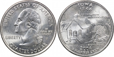 США. Монета 25 центов [Квотер]. 2004.D (KM#358. Unc) Айова