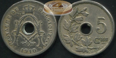 Бельгия. 5 центимов. 1910 (VF)
