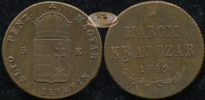 Венгрия (Австрийская имп.). 3 крайцара. 1849 NB (VF)