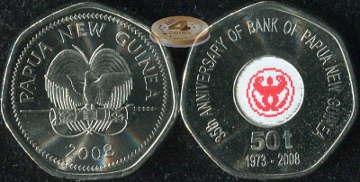 Папуа Новая Гвинея. 50 тоеа. 2008 (Unc. Эмаль)