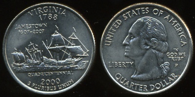 США. Квотер (25 центов). 2000.P (Unc) Вирджиния