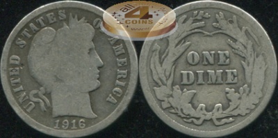 США. 10 центов (Дайм). 1916 (G. Серебро)