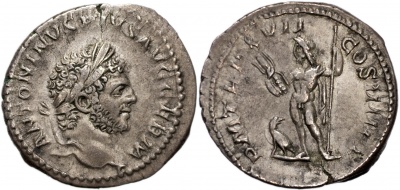 Римская империя. Каракалла. Денарий. VF/XF серебро. 214 Рим