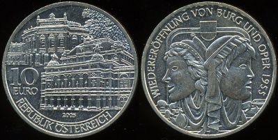 Австрия. 10 евро. 2005 (Unc. Серебро)