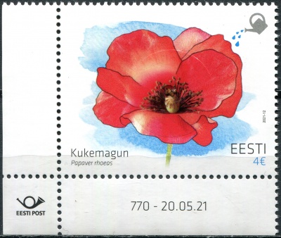 Эстония. 2021. Мак самосейка (Papaver rhoeas) (II) (Почтовая марка. MNH OG)