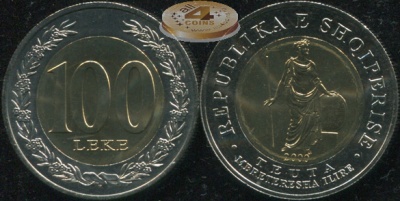 Албания. 100 лек. 2000 (Unc. Биметалл)