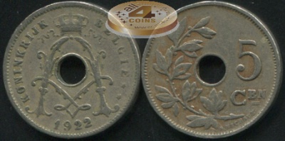 Бельгия. 5 центимов. 1922 (VF)