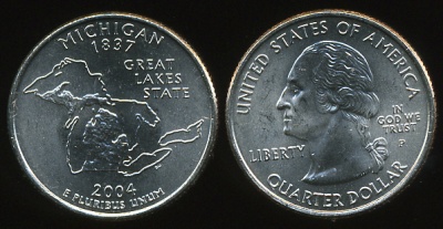 США. Квотер (25 центов). 2004.P (Unc) Мичиган