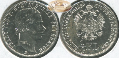 Австрийская империя. 1/4 флорина. 1959.B (Unc. Серебро)