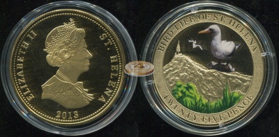 Остров Святой Елены. 25 пенсов. 2013 (Proof. Позолота. Эмаль)