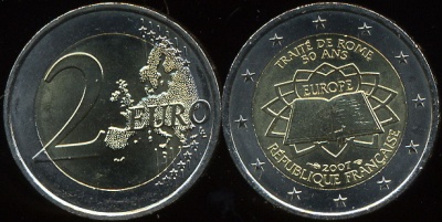 Франция. 2 евро. 2007 (Unc. Биметалл)