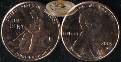 США. 1 цент. 2009.D (Unc) Lincoln Cent. Молодые годы Линкольна в Индиане