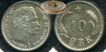 Дания. 10 эре. 1894 (XF. Серебро)