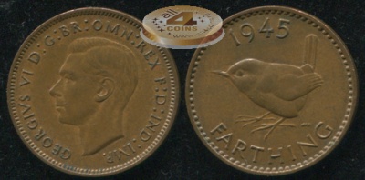 Великобритания. 1 фартинг. 1945 (aUnc)