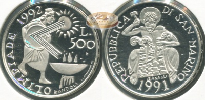 Сан-Марино. 500 лир. 1991 (Proof. Серебро)