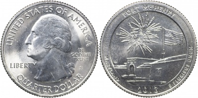 США. Монета 25 центов [Квотер]. 2013.S (KM#545. Unc) Fort McHenry [Maryland]