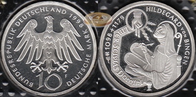 Германия (ФРГ). 10 марок. 1998 F (Proof. Серебро)