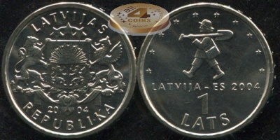 Латвия. 1 лат. 2004 (Unc)