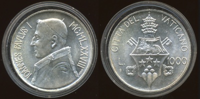 Ватикан. 1000 лир. 1978 (Unc) Серебро