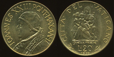 Ватикан. 20 лир.1959 (Unc)