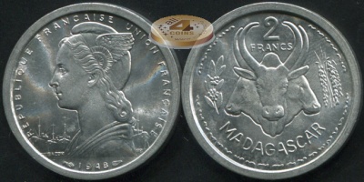 Мадагаскар (Французский). 2 франка. 1948 (Unc)