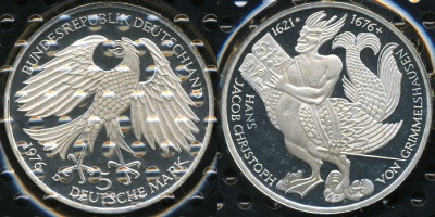 Германия (ФРГ). 5 марок. 1976 D (Proof) Серебро
