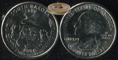 США. Монета 25 центов [Квотер]. 2006.D (KM#386. Unc) Южная Дакота