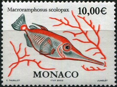 Монако. 2002. Морской бекас (Macroramphosus scolopax) (Почтовая марка. MNH OG)