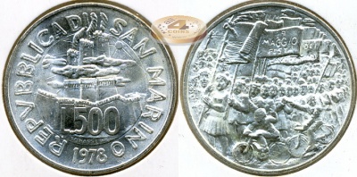 Сан-Марино. 500 лир. 1978 (Unc. Серебро)