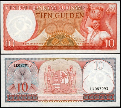 Суринам. 10 гульденов (Unc) 1963