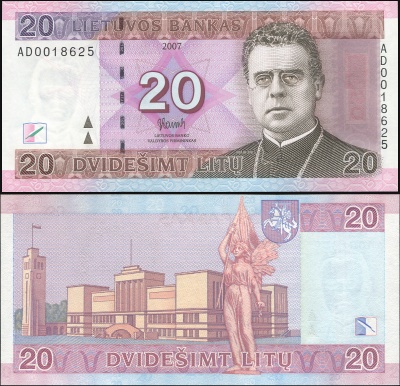 Литва. Банкнота 20 литов. 2007. Unc. Бумага. Кат# P.69a