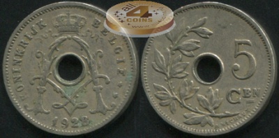 Бельгия. 5 центимов. 1928 (VF)