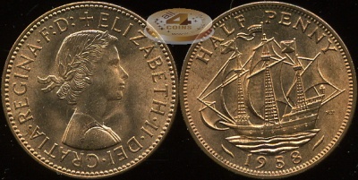Великобритания. 1/2 пенни. 1958 (Unc)