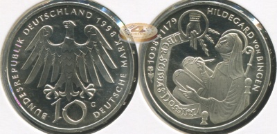 Германия [ФРГ]. 10 марок. 1998.G (Proof-. Серебро)