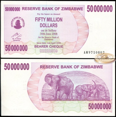Зимбабве. 50.000.000 долларов (Unc) 2008