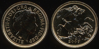 Великобритания. 1/2 соверена. 2007 год (Unc. Золото)