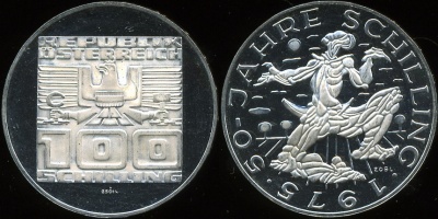 Австрия. 100 шиллингов. 1975 (Proof. Серебро)