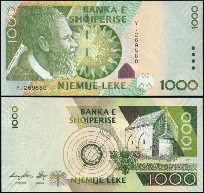 Албания Банкнота 1000 леков 2011 Unc Бумага Кат# P.73c