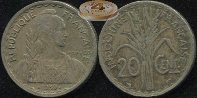 Французский Индокитай. 20 центов. 1939 (VF)
