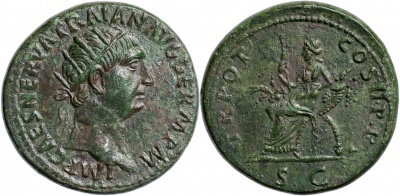 Римская империя. Траян. Дупондий. aUnc/XF+ бронза. 98-99 Рим