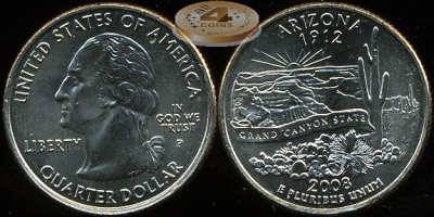 США. Квотер (25 центов). 2008.P (Unc) Аризона
