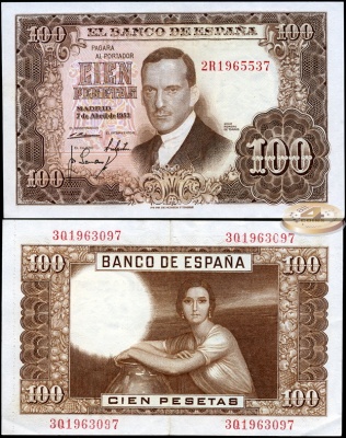 Испания. 100 песет (XF) 1953