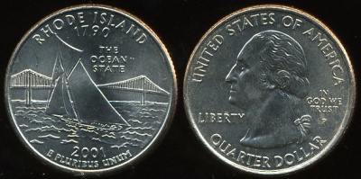 США. Квотер (25 центов). 2001.P (Unc) Род-Айленд