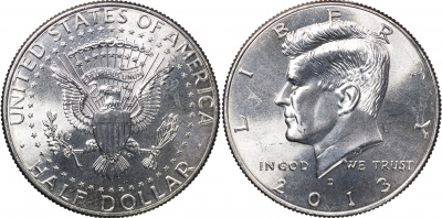 США. Монета 1/2 доллара. 2013.D (KM#A202b. Unc) Kennedy Half Dollar