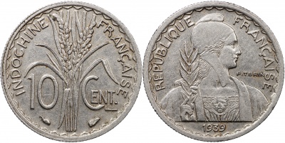 Французский Индокитай. Монета 10 сантимов. 1939 (KM#21.1. aUnc)